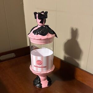 Cobwebs & Cauldrons glass candy jar with pink and black bows